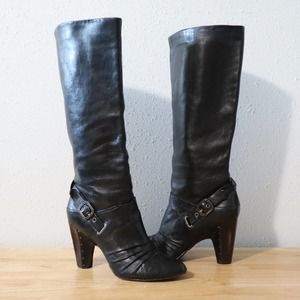 FRYE | Bethany Strappy Soft Black Leather Heeled Boots Size 9.5